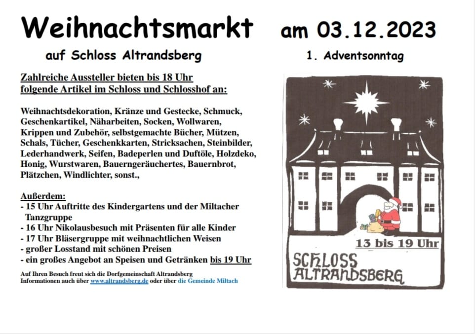 Schloss, Altrandsberg, Weihnacht, Markt, Christkindlmarkt, Miltach, Bad Kötzting, Bad Katzting, Geschenke, Advent,